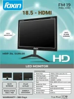 Foxin 18.5 inch Crystal LED Monitor | True Pixel, 1360x768p, 5ms, 60Hz | HDMI/VGA | Wall Mount | 178° View | 1000:1 Contrast | Eco-Friendly PC/Gaming/Desktop/CCTV/Laptop Extension Display - Image 2